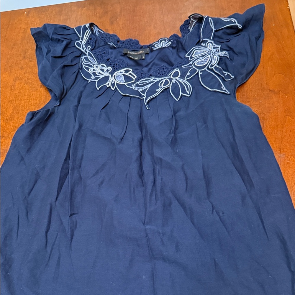 Navy Blue dress with Embroidered Floral Design.